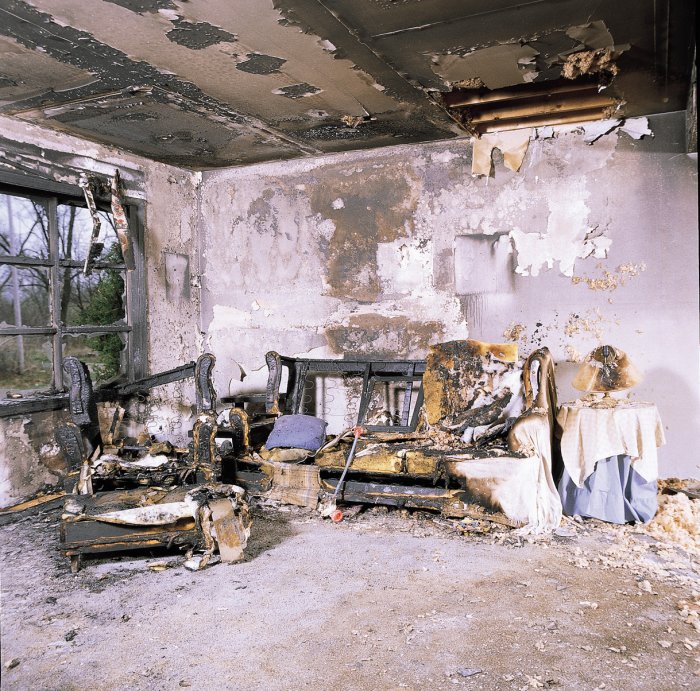 after photo of living room after fire